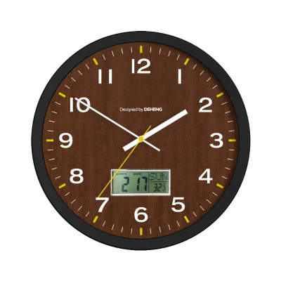 12 Inch Round LCD Digital Wall Clock With Day Date Week Temperature Silent Movement Plastic Bedroom Clock Custom Decoration
