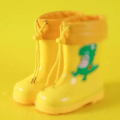 Children's Rain Boots with Dinosaur Velvet Design Anti-Skid Wear-Resistant Waterproof Water Shoes for Big Kids-Easy Disassembly