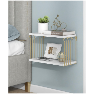 Hot Modern Minimalism Hanging Bedside Table Floating Nightstand White and Gold Small Wall Mounted Night Stands