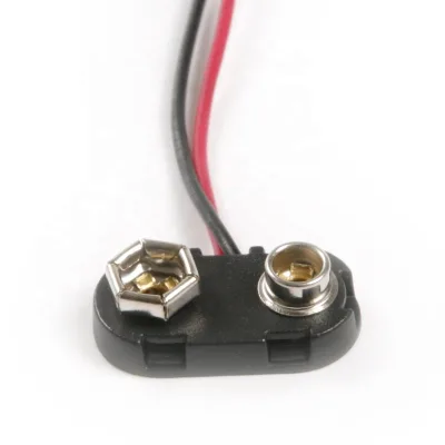 GT3-1851 9V Plastic Black T Type Battery Snap Connector Clip with Lead Wire for Camera Use 24x12mm