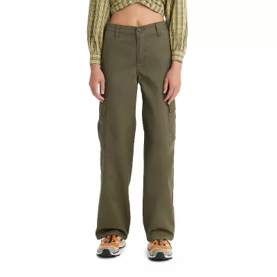 Casual Comfy Loose High Rise Straight Leg Green Baggy Cargo Work Pants for Women