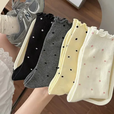 Dot Pile Socks Wholesale Fungus Edge Versatile Polka Lace Women's Tube Socks