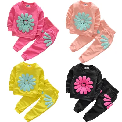 Autumn Spring New Style Cheap Sunflower Manufacturer Kids Fashion Clothing Set Casual Two-Piece Cotton Suits for Children