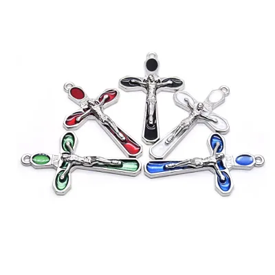 3.2*5.2cm Multicolor Cross Accessories Jesus Alloy Cross Pendant Catholic Charm Religious DIY Handmade Jewelry