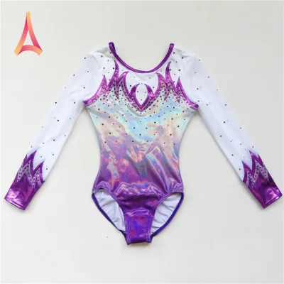 White Purple Ombre Long Sleeve Gymnastics Leotards Girls Gymnastics Leotards