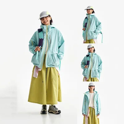 Outdoor Neutral Waterproof Oil Proof Windproof Formal Hooded Zipper 100% Nylon Functional Sports Breathable Loose Jacket