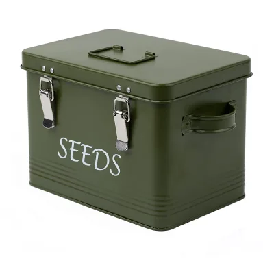 Metal Gardening Seed Storage Tin Organizer Seed Box With Dividers and Latches Galvanized Seeds Bin