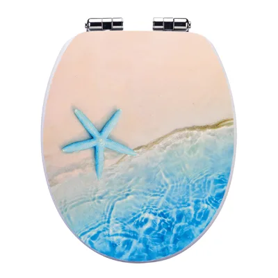 Factory Direct Ocean Design Easy Installation Round Toilet Seat Cover Slow Close MDF Material