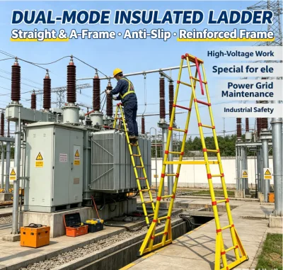 Insulated Telescoping Ladder Dual-Mode (Straight A-Frame) Epoxy Resin Fiberglass Anti-Slip High-Voltage Extension Ladders