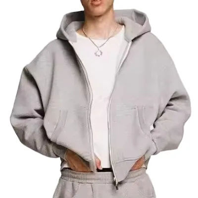 Custom Brand Men's Outerwear Set Streetwear Heavyweight 100% Cotton Fleece Blank Hoodie Zip-up Vintage Double Layer Distressed