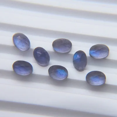 Natural Cordierite Labradorite Loose Gemstones 4X6mm Oval Flat Rose Turned Double Layer Attached Gemstone