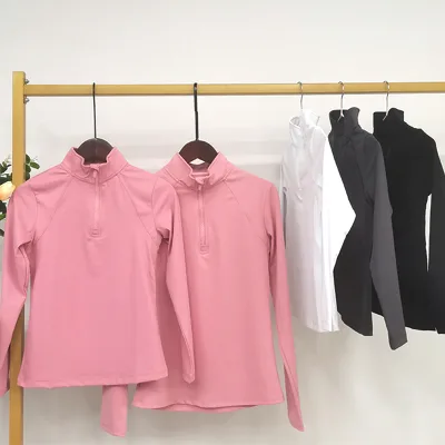 4-Way Stretch Shirts Kids Tops for Equestrian Sports Nylon Spandex Half Resin Zipper Stand Collar Designed for Riding Horses