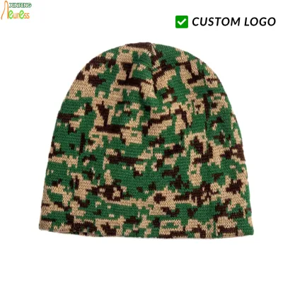 Camo Digital Leopard Print Jacquard Knit Beanie Men Women Contrast Color Winter Warm Soft Acrylic Y2K Streetwear Outdoor