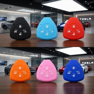 Silicone Key Fob Cover Compatible with Toyota Camry Corolla RAV4 Highlander Prius Triangular Smart Key 4-Button