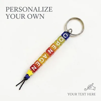 Wholesale Custom Logo Copenhagen Denmark Souvenir Acrylic Alphabet Letters Beads Valentine Carabiner Key Ring