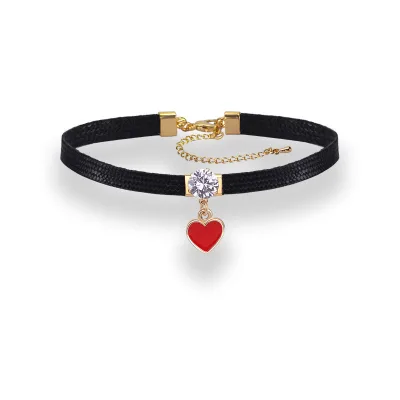 Fashion Sexy Black Velvet Chokers Necklaces Punk Statement Zirconia Red Hearts Pendant Necklace for Women Girls Party Jewelry