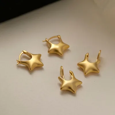 High-End Matte Star-Shaped Stud Earrings for Women Unique Small Design Ear Clips and Cuffs Exquisite Studs