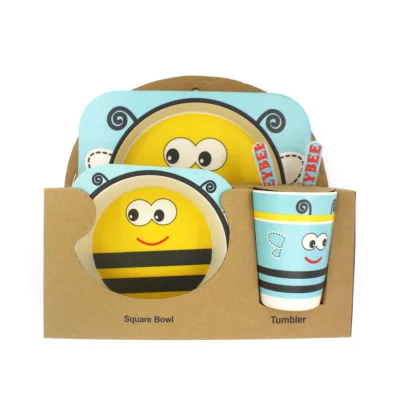 Hot Selling  Bamboo Fiber Environmental Personalized Children Plates and Cutlery