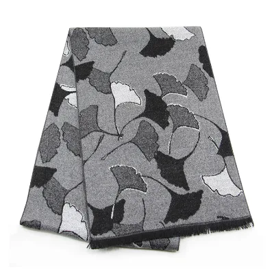 Classic Customized Black Grey Designer Long Scarves Luxury Warm Brushed Jacquard Winter Scarf for Men