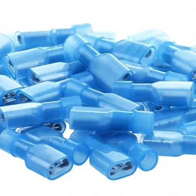 Blue Female Spade Connector 16-14 AWG Disconnect Crimp Terminals 100 Pcs Nylon & Brass Quick Disconnect for Speaker Auto