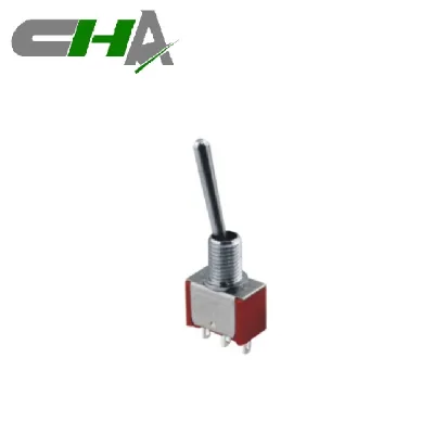 MT-102-B001 250V SPDT 3 Pin Welding Terminal 21mm Long Round Handle Toggle Switch with Silver Cover