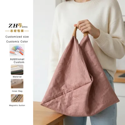 Wholesale Large Solid Color Travel Groceries Shoulder Bag Fashion Hobo Tote Cotton Canvas Triangle Shopping Bag With Soft Handle