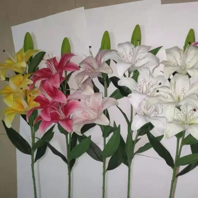 Factory Direct Real Touch Latex Coated Lily Flower Single Artificial Flower for Indoor Decoration
