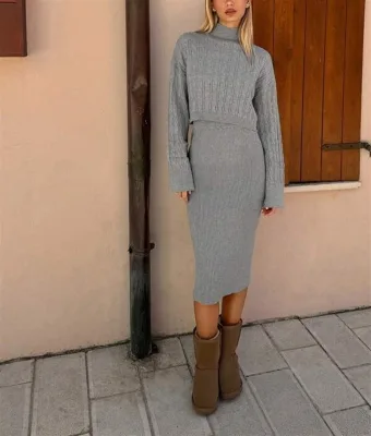 Elegant Suits Female Casual POLO Collar Single-Breasted Seven-Point Sleeve Shirts Two-Piece High Waist Pleated Half-Body Skirts