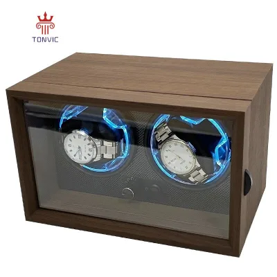 Automatic Luxury Walnut Grain Black Watch Winder Double 2 Slots Safe Display Watch Storage Box Wooden Watch Winder Motor Box