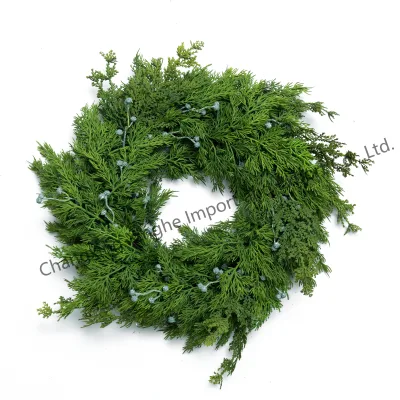 Factory High Quality  Artificial Green Cedar Wreath Ring for Outdoor Indoor Party Wall Table Home Decor