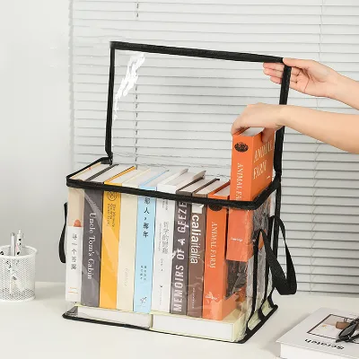 Wholesale Korean Style Foldable Transparent PVC Toy Storage Bag Dust Cover Book Organizer Bags for Books and Snacks