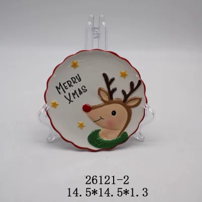 Factory Price Eco-friendly Creative 3D Christmas Dinner Plate Santa Claus Reindeer Plate Custom X-mas Ceramic Tableware