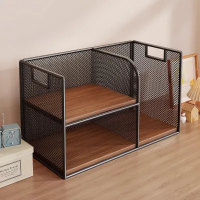 Iron Desktop Shelf 5-Tier Book Organizer Snack Rack Cup Holder Office Living Room Workstation Organizer