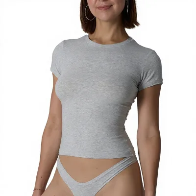 Women Cotton Jersey T Shirt Short Sleeve High Stretch Slim Fit Sports Running Top