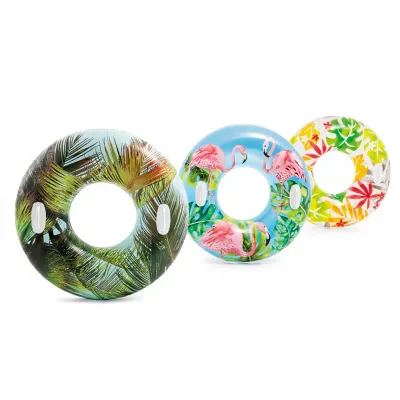 Intex 58263 Inflatable Swimming Ring Transparent Tubes with Bright Tropical Designs
