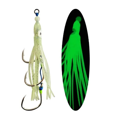GS 3# Luminous Squid Jig 2 Pcs/bag Fishing Assist Three Slow Jig Silicone Skirt