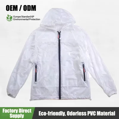 Eco-Friendly 6P Standard PVC Rain Jacket Reusable Odorless Waterproof Coat with Side Pockets, Customizable Size & Color