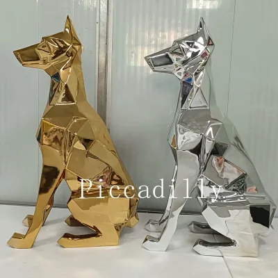 Factory Customize Electroplate Electroplate Fiberglass Life Size Doberman Dogs Statue for Sale