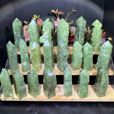 Spiritual Crystal Point Healing Fengshui Stones Prehnite Raw Edge Point for Meditation