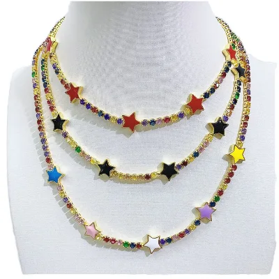Nz1031 New Trendy Chic Dainty Gold Cz Box Chain With Enameled Star Charm Necklace For Anniversary