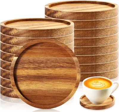Custom Logo Bamboo Wooden Coaster 10cm Groove Eco-Friendly Non-Slip Durable Contemporary Design for Coffee Tea Table Use