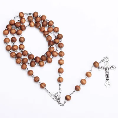 Wholesale Rosary Necklace Wooden Rosary Cross Pendant Necklace Women's Style