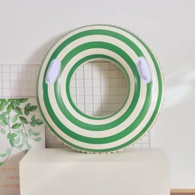 Green Striped PVC Inflatable Swimming Ring Factory-Supplied Floating Tube for Swimming Pool Outdoor Beach Party Props