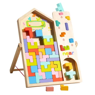Wooden Puzzle Board Toys Handmade Building Blocks Diversity Interactive Family Game