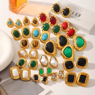Vintage Trendy Personalized Stainless Steel Stud Earrings 18k Gold Non-fading Titanium Light Luxury Jewelry for Women