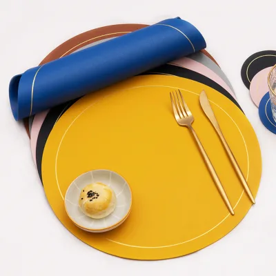 Nordic Ins Round Leather Placemat Waterproof Grease Table Mat Double Sided Pu Western Placemat Insulated Plate Mat Wholesale