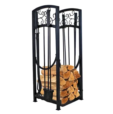 Hot Selling Durable Indoor Outdoor Decorative Design Modern Style Classic Iron Fireplace Circular Log Holder with 4 Tools