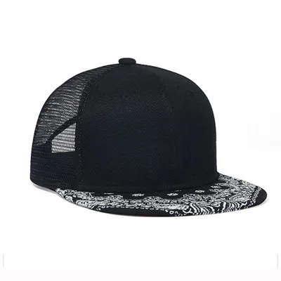 Customized 100% Cotton Trucker Hat Hip Hop Style Puff Printing Snapback Closure Beach Use with Mesh and Leather Fabric