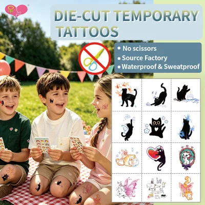 Asy Tear Die Cut Animal Tattoo Stickers, Lovely Cat Series Temporary Body Decals As Kids Goodie Bag Fillers & Holiday Gifts