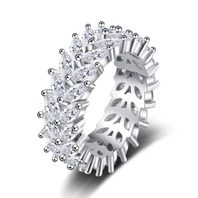Hot Selling Real Silver Plated Exquisite Leaf Ring Double Layer Cubic Zircon Band Engagement Wedding Ring for Men Women Jewelry